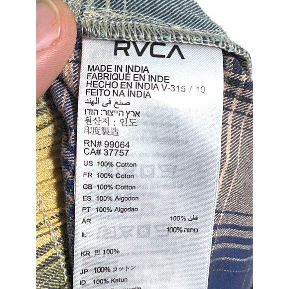 RVCA Shorts Blue Yellow Plaid Pockets Elastic Waist Drawstring Pull On Women XS - Picture 7 of 7
